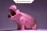 Sitzendes Nilpferd als 3D-Origami-Papercraft, Ansicht 3