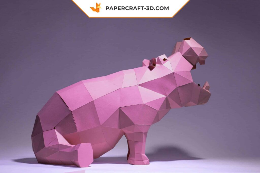 Papercraft de hipopótamo sentado em origami 3D
