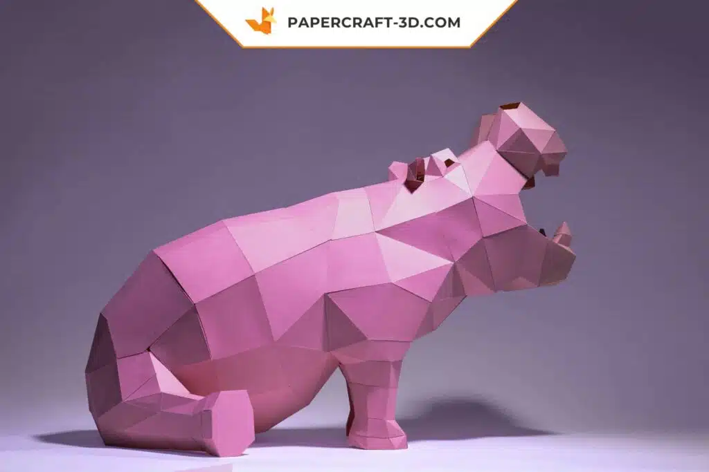 Sitzendes Nilpferd als 3D-Origami-Papercraft, Ansicht 4