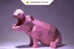 Papercraft von sitzendem Nilpferd im 3D-Origami