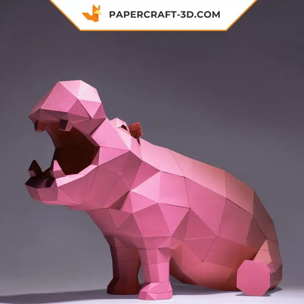 Sitzendes Nilpferd als 3D-Origami-Papercraft