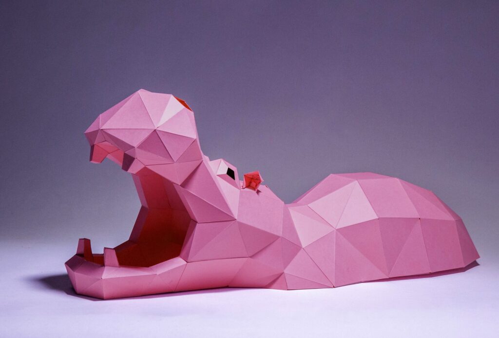 Papercraft ippopotamo origami in carta 3D da scaricare