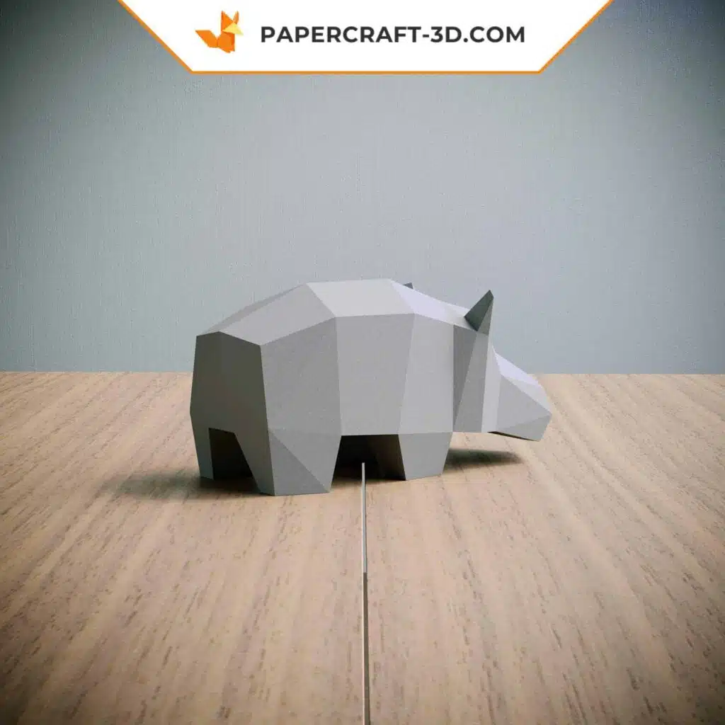 Papercraft Hippopotame origami papier 3D, weergave 4