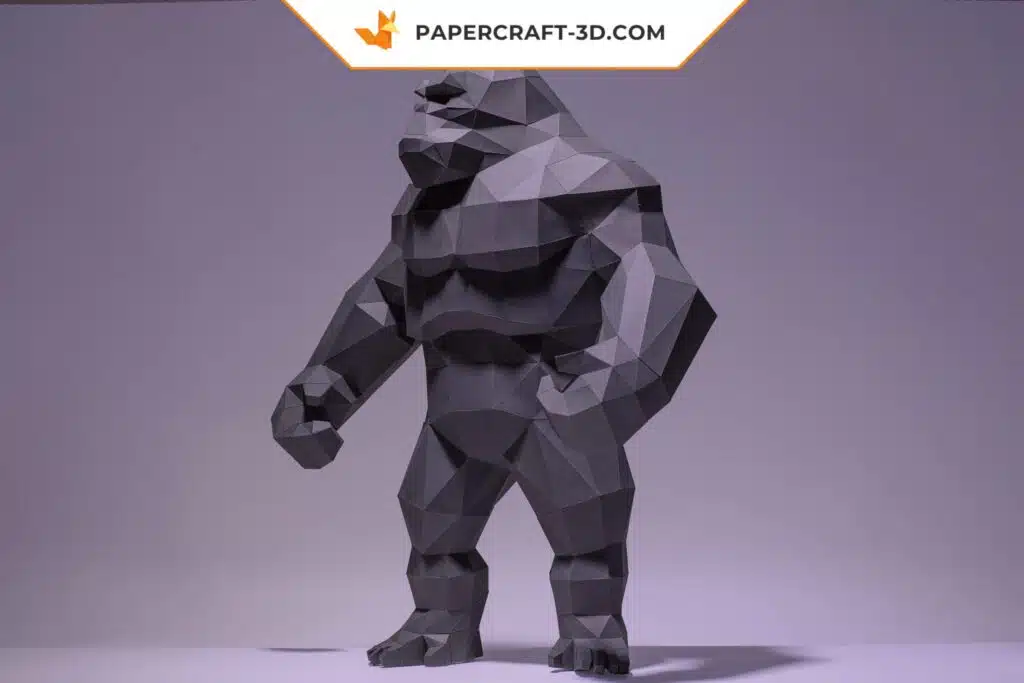 Papercraft do rei King Kong em pé em origami 3D