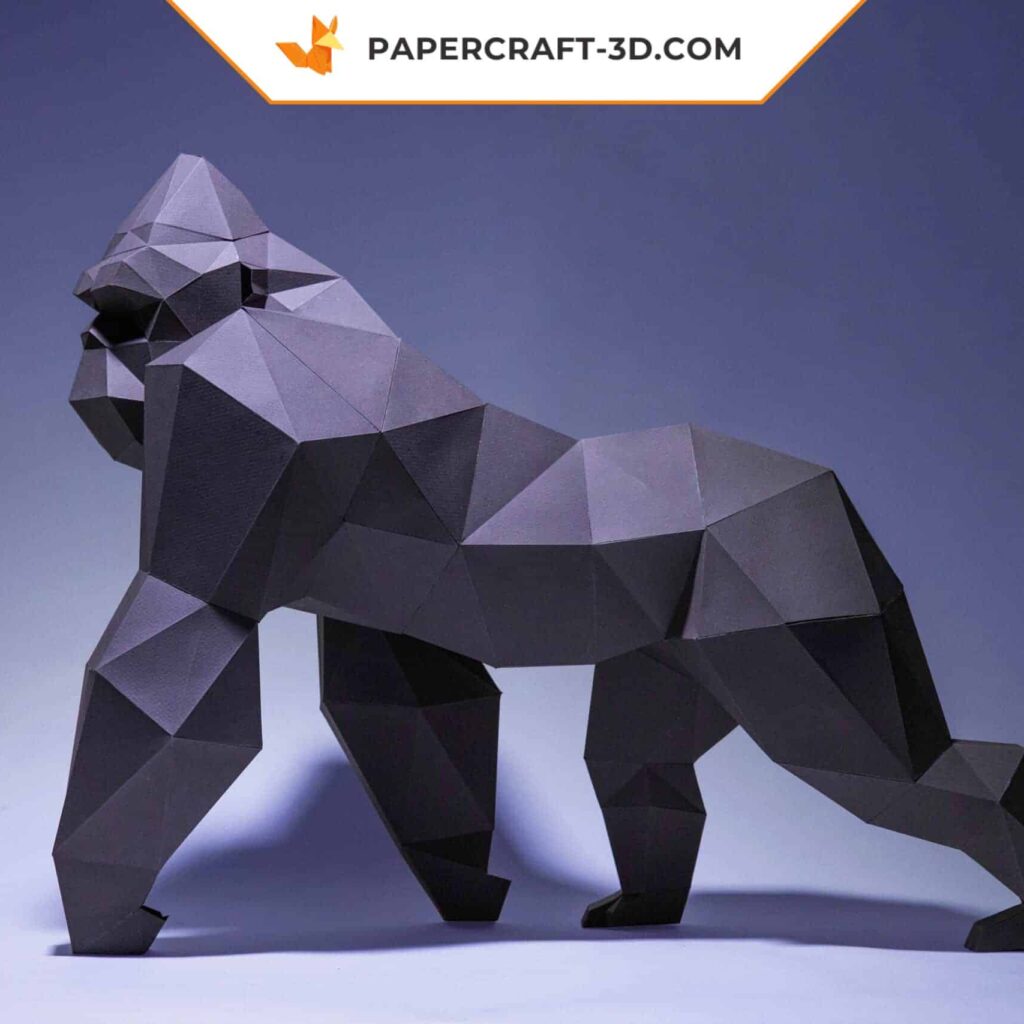 Papercraft of King Kong on all fours in 3D origami