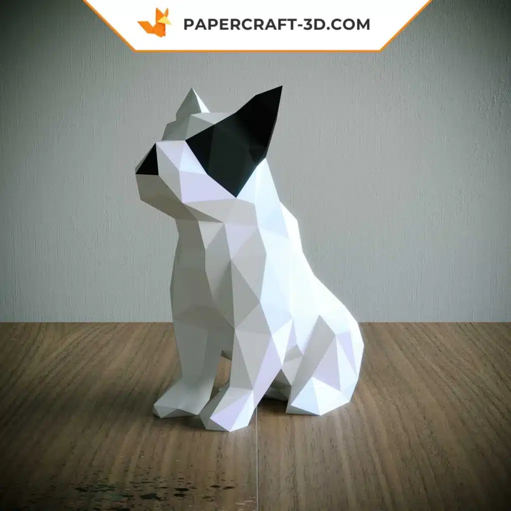 Papercraft buldogue francês sentado em origami 3D