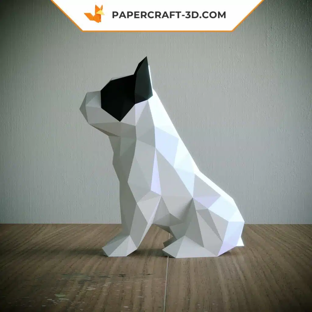 Papercraft kit bouledogue français origami papier 3D, weergave 2