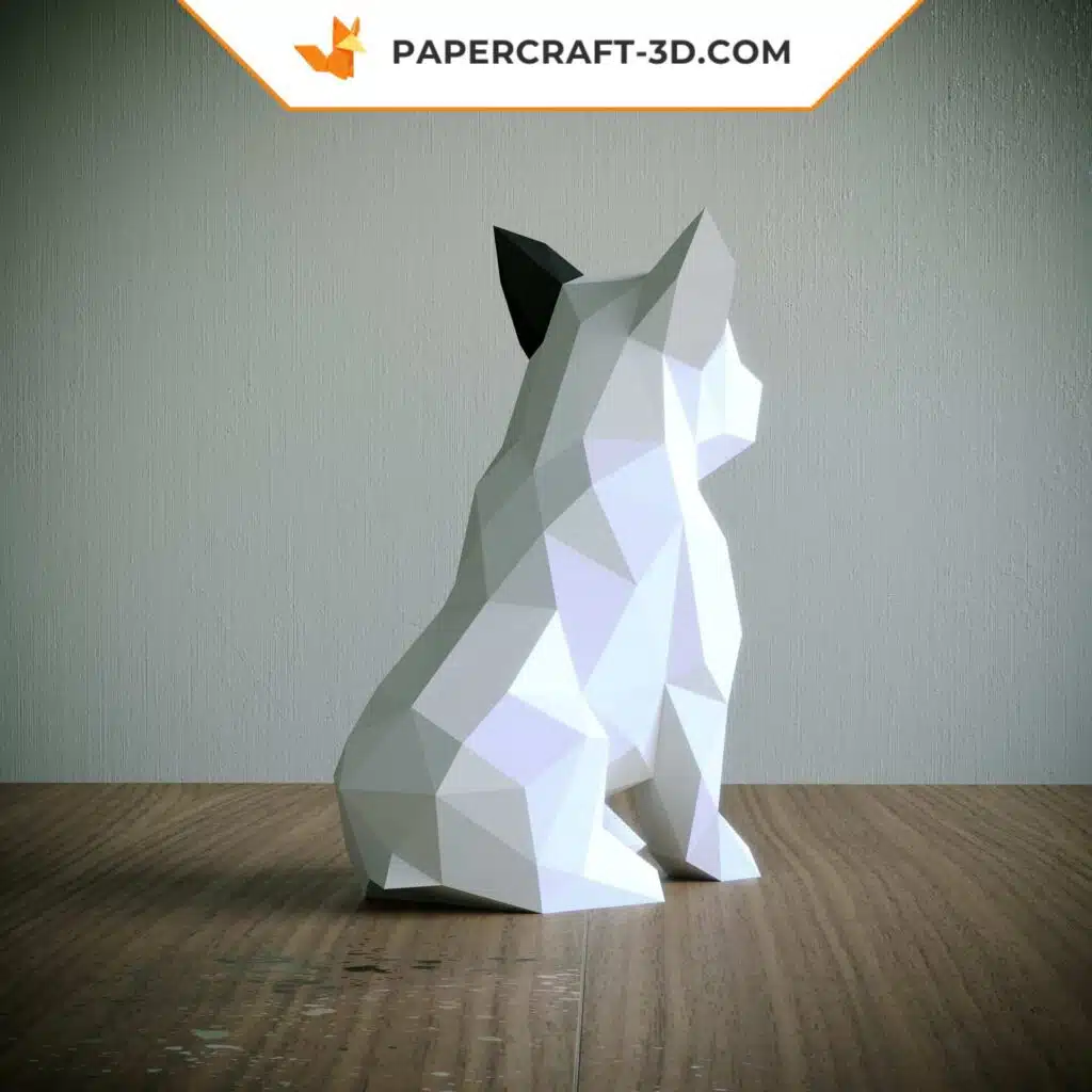 Papercraft kit bouledogue français origami papier 3D, weergave 3