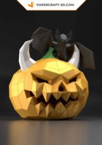 Papercraft pumpkin and bat in Halloween origami