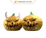 Papercraft pumpkin and bat in Halloween origami
