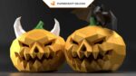 Papercraft pumpkin and bat in Halloween origami