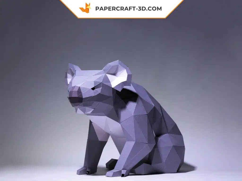 Papercraft di koala in origami 3D, vista 2