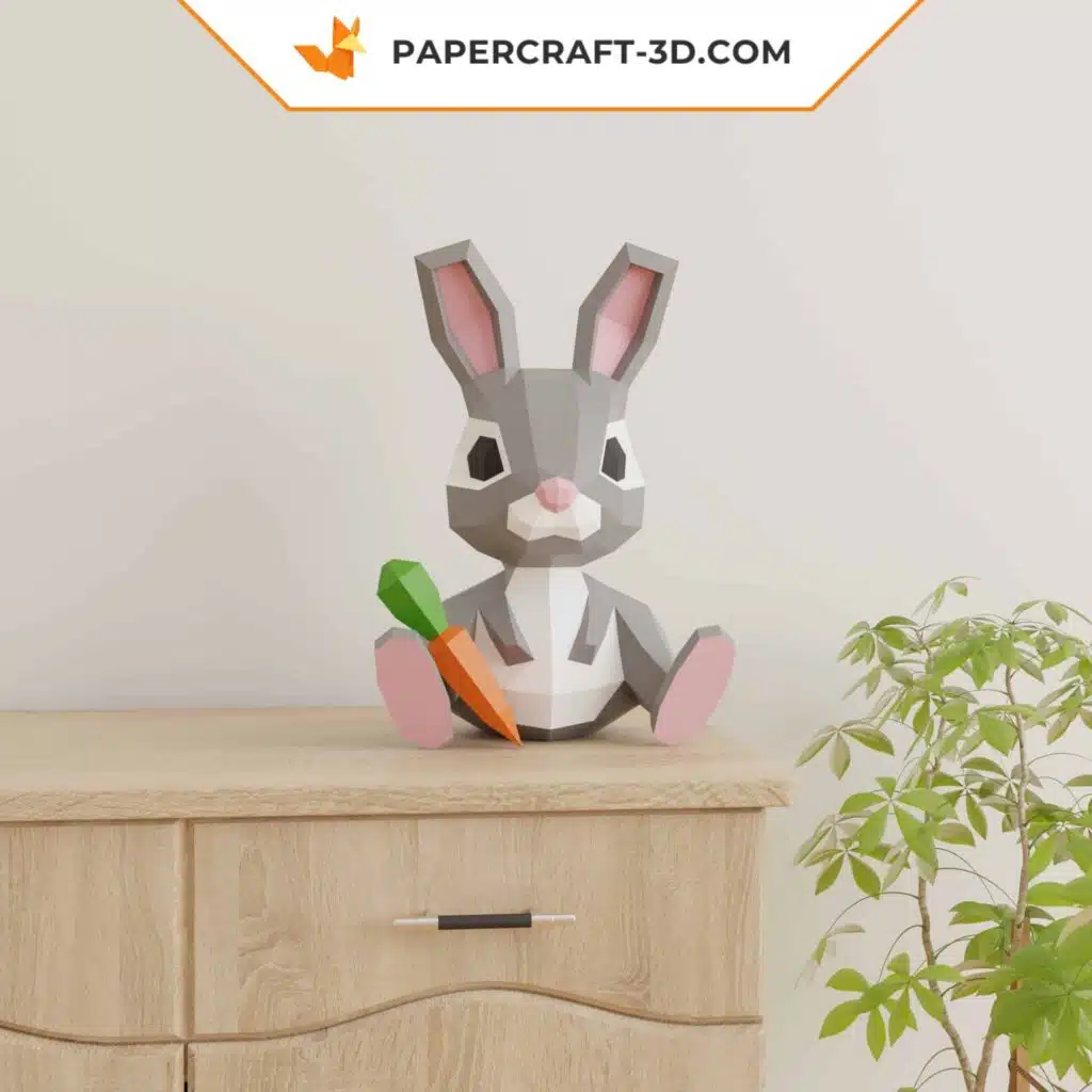 Papercraft de coelho de Páscoa com cenoura em origami