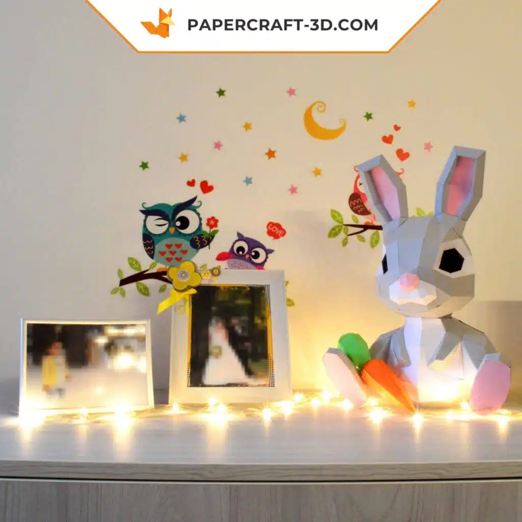 Papercraft Lapin 3D origami papier modèle décoration Pâques DIY, weergave 2