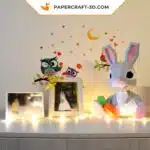 Papercraft Lapin 3D origami papier modèle décoration Pâques DIY, weergave 2