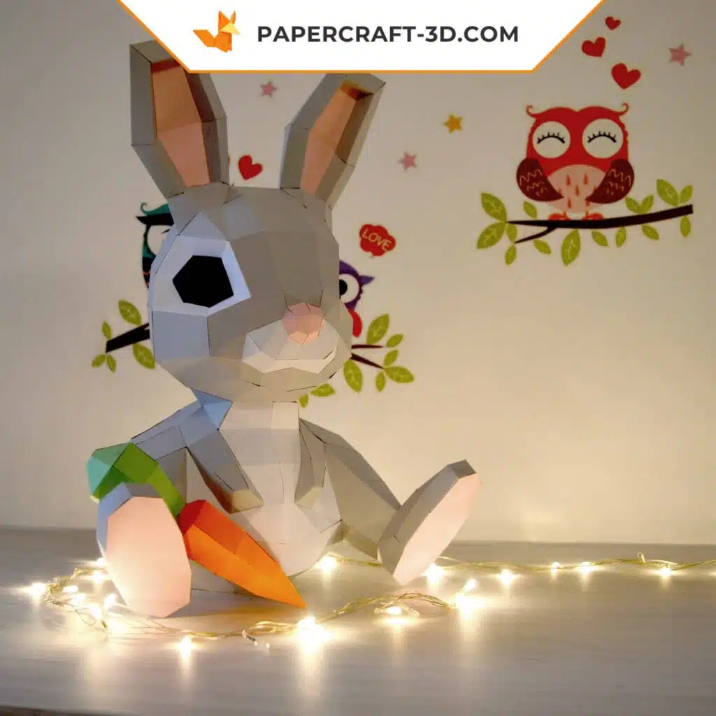 Papercraft Lapin 3D origami papier modèle décoration Pâques DIY, weergave 3