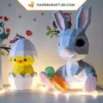 Papercraft Lapin 3D origami papier modèle décoration Pâques DIY, weergave 5