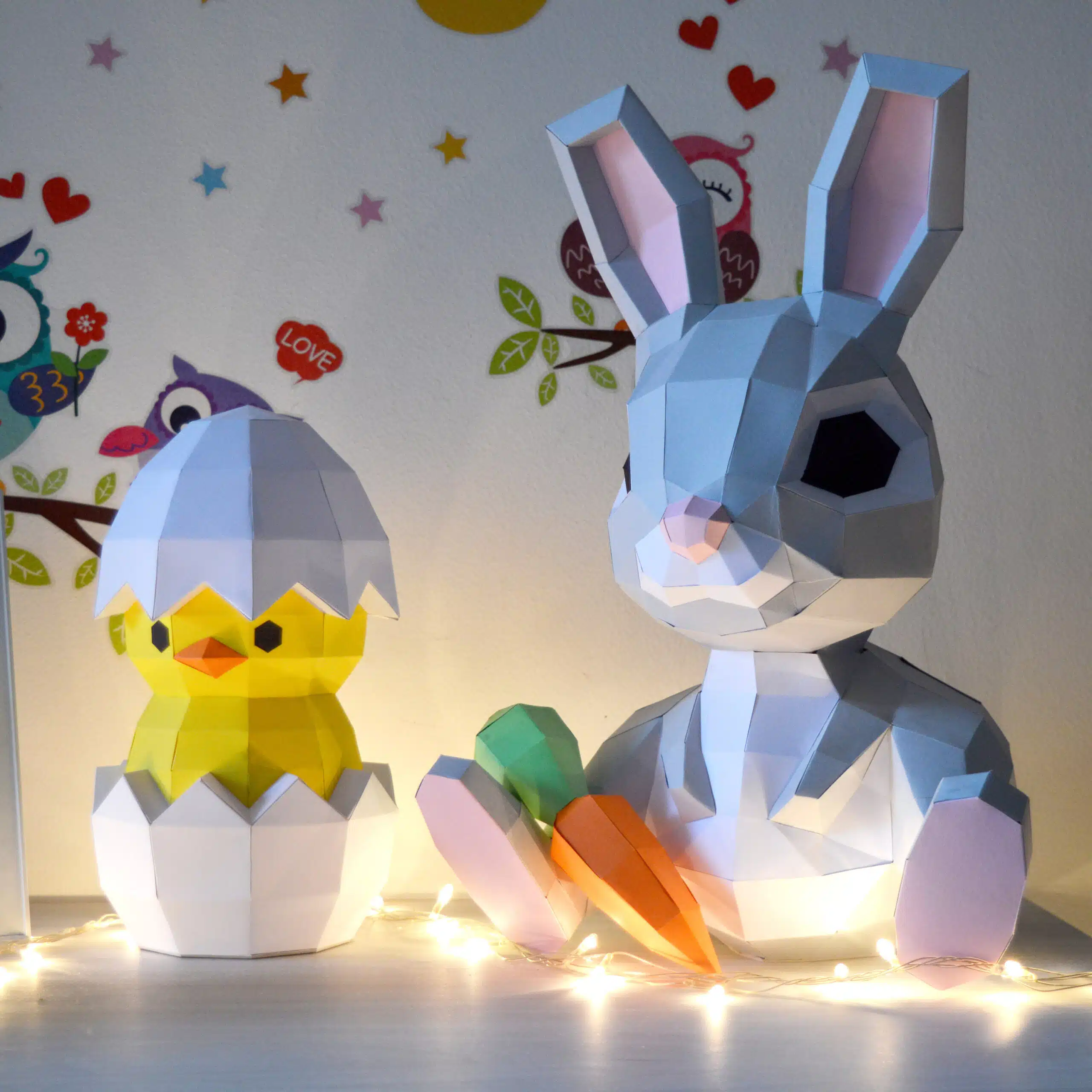 Papercraft Lapin 3D origami papier modèle décoration Pâques DIY, weergave 5