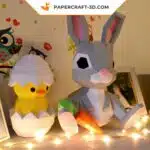 Papercraft Lapin 3D origami papier modèle décoration Pâques DIY, weergave 6
