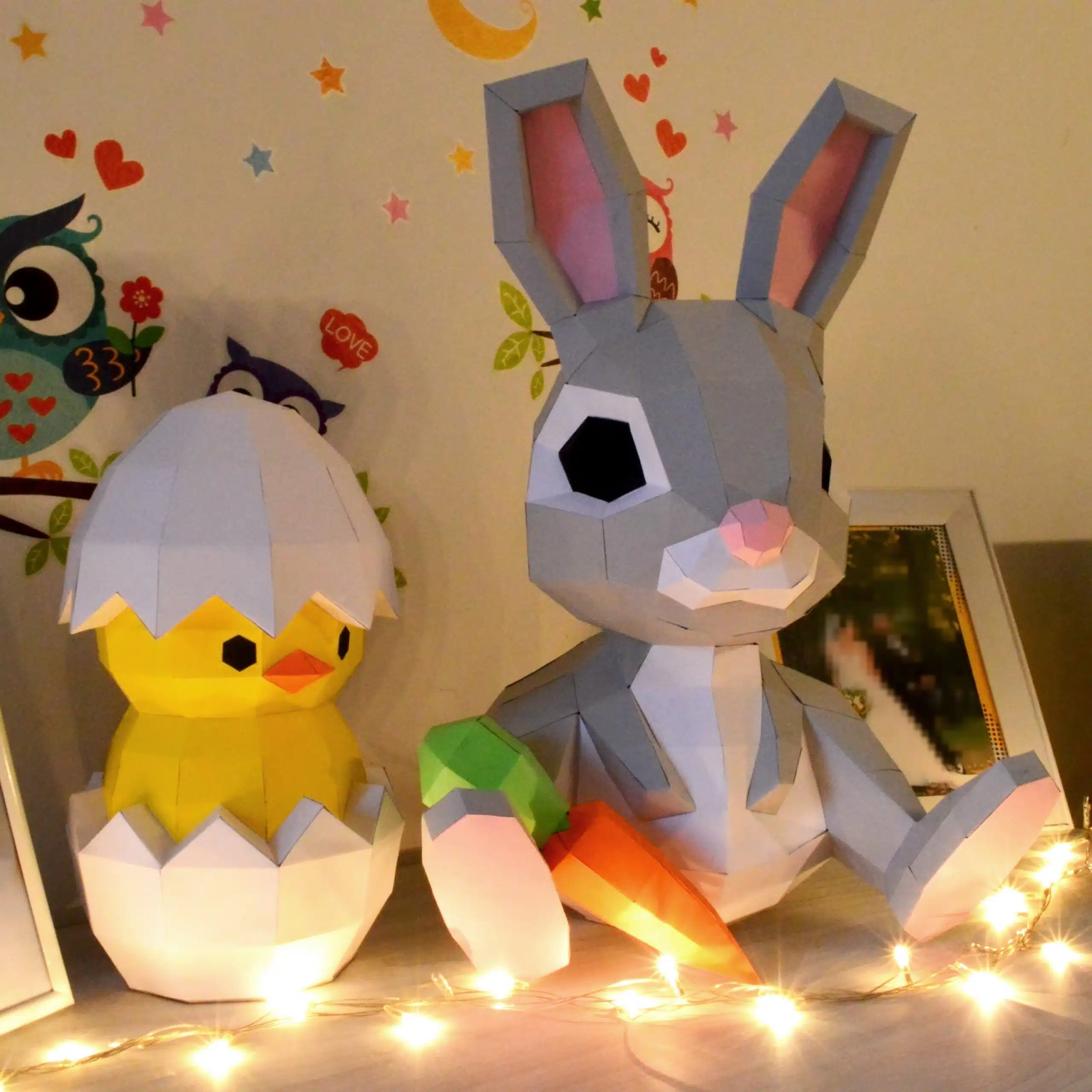 Papercraft Lapin 3D origami papier modèle décoration Pâques DIY, weergave 6