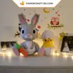 Papercraft Lapin 3D origami papier modèle décoration Pâques DIY, weergave 7