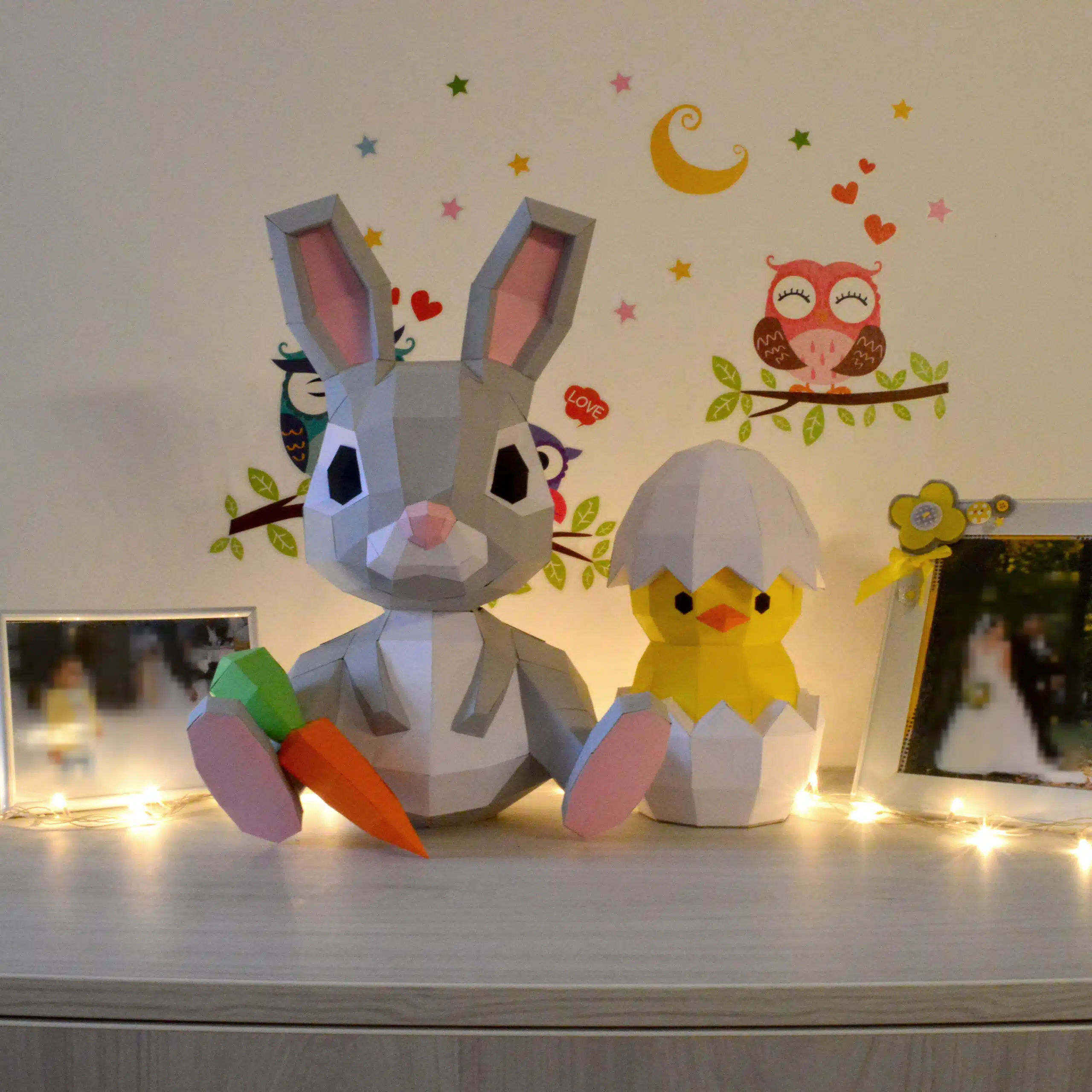 Papercraft Lapin 3D origami papier modèle décoration Pâques DIY, weergave 7