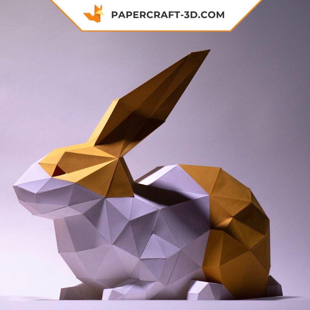 Papercraft of bunny lying in 3D origami