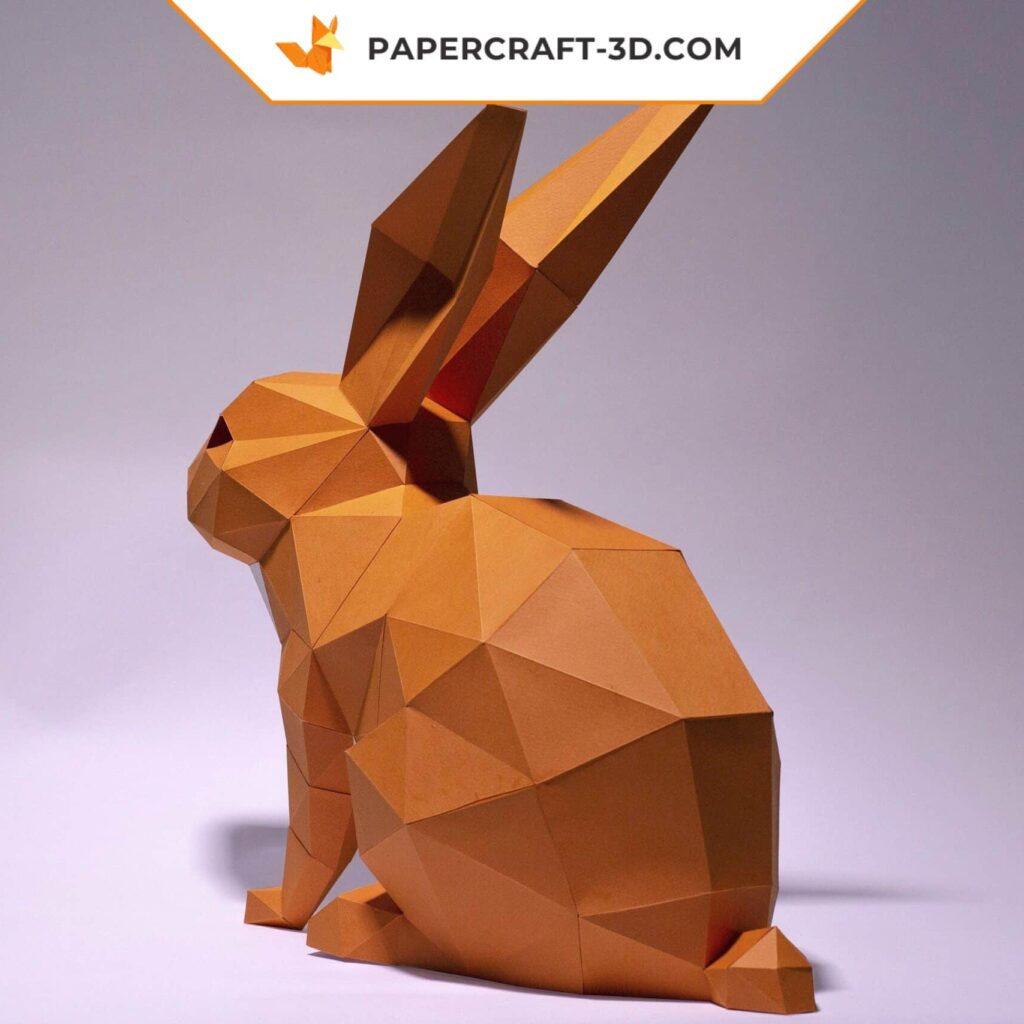 Papercraft of a sitting rabbit in 3D origami