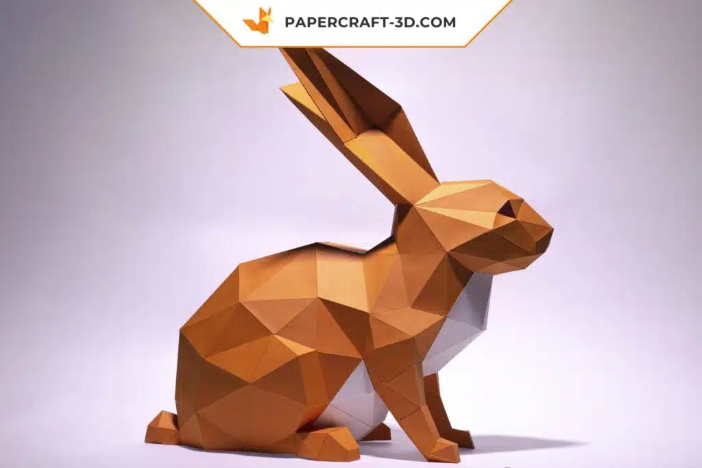 Papercraft lapin assis origami papier 3D modèle numérique PDF DIY, weergave 3