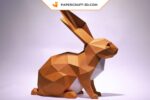 Papercraft of a sitting rabbit in 3D origami