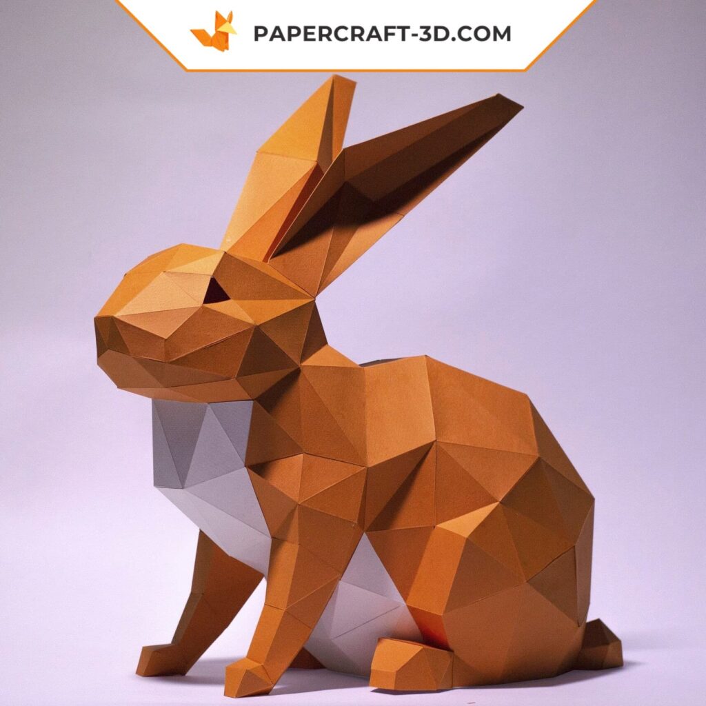 Papercraft of a sitting rabbit in 3D origami