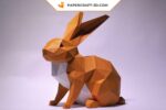 Papercraft de lapin assis en origami 3D