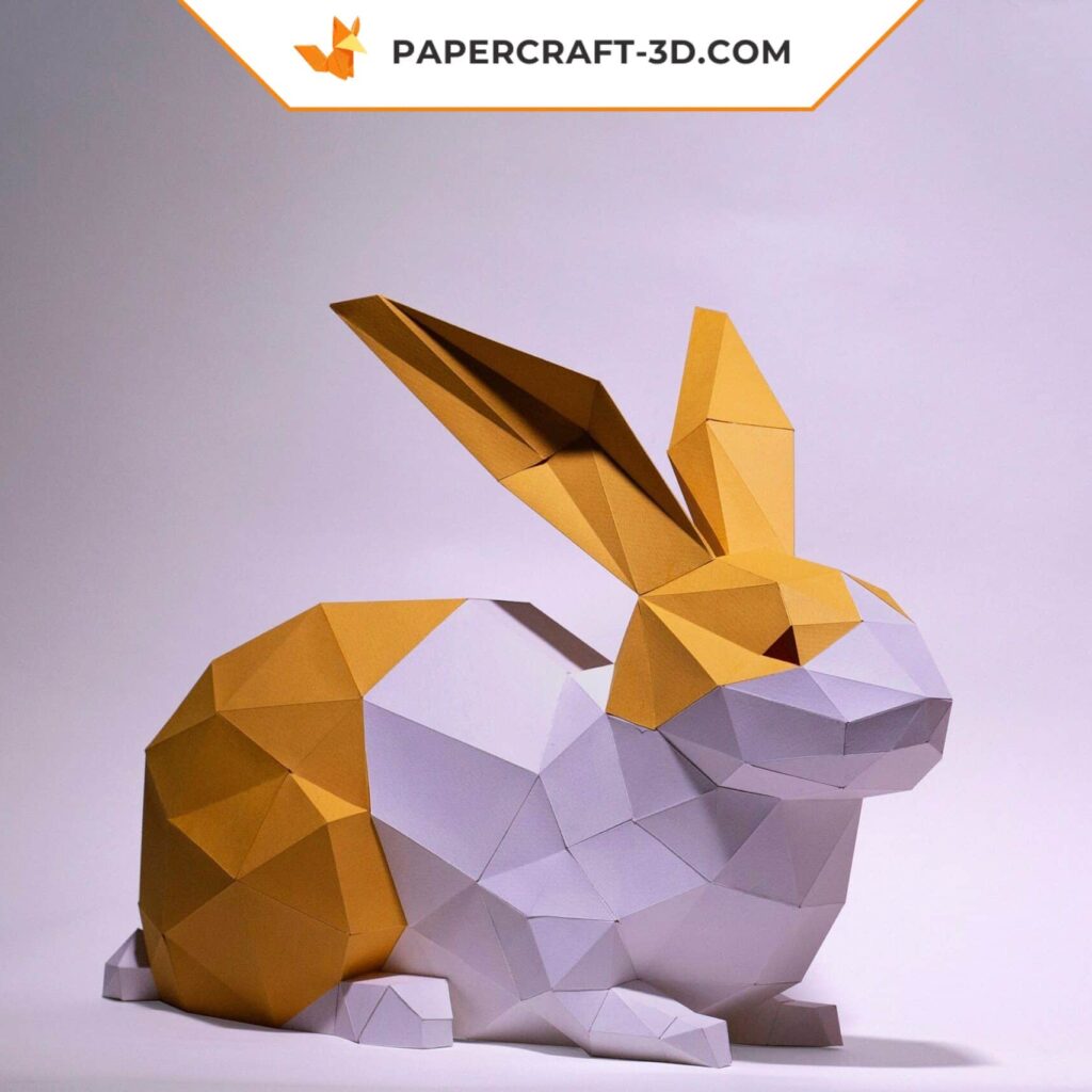 Papercraft of bunny lying in 3D origami