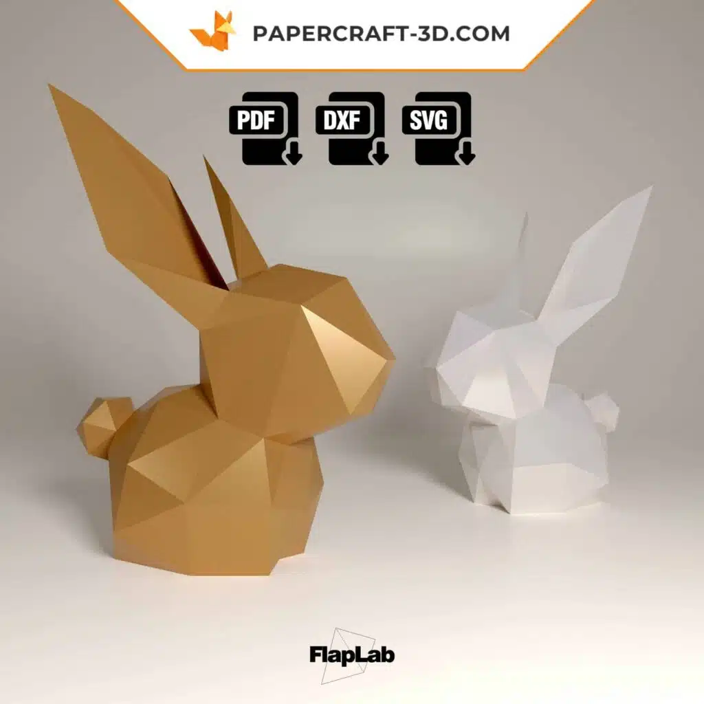 Papercraft lapin de Pâques en origami papier 3D, weergave 2
