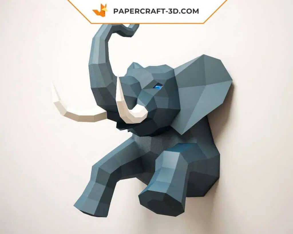 Papercraft meia cabeça de elefante mural em origami