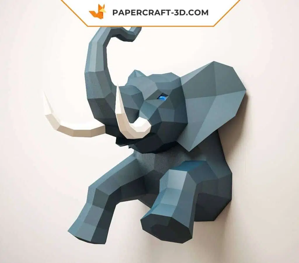 Papercraft halber Elefant als Wand-Origami