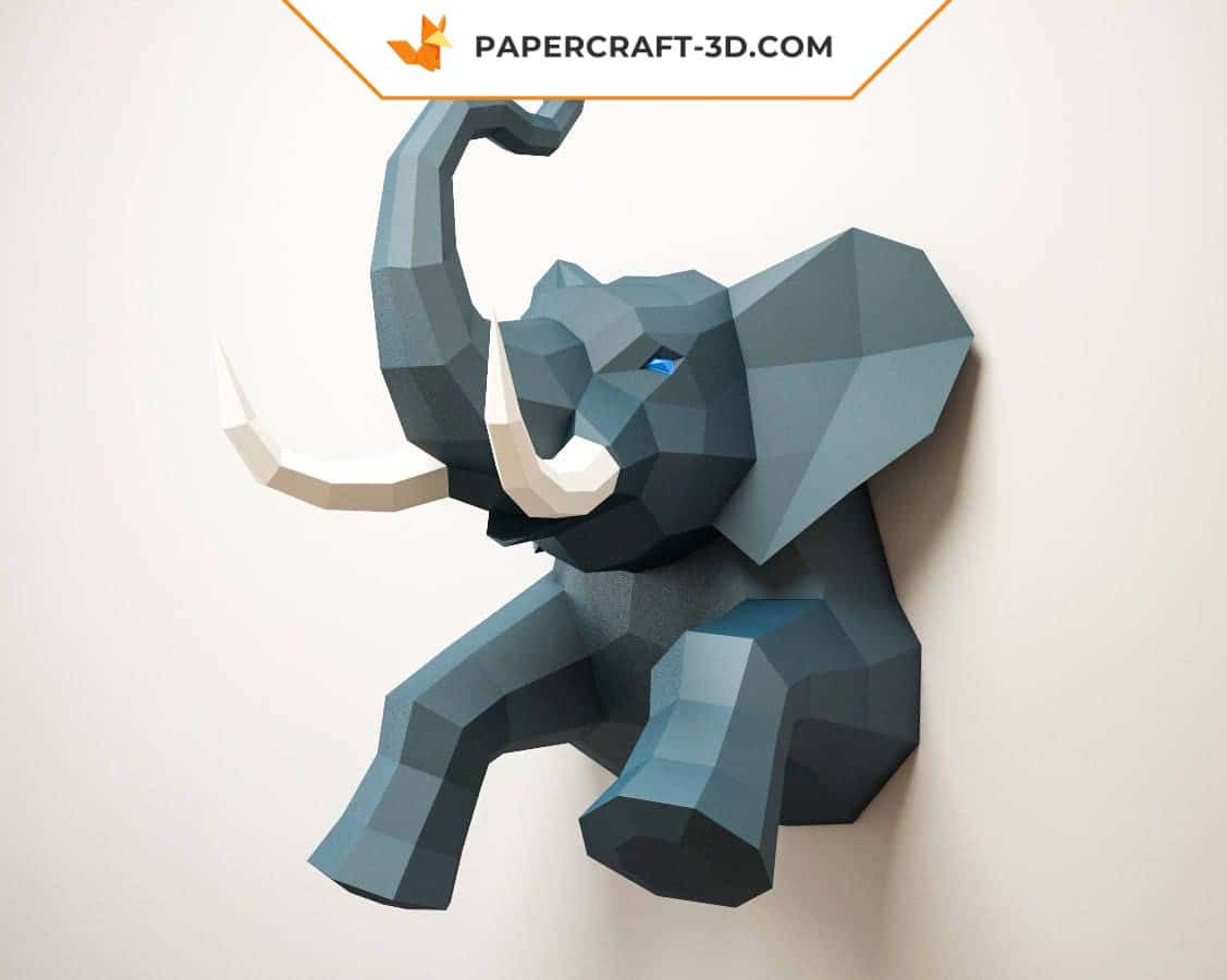 Papercraft half elephant wall in origami