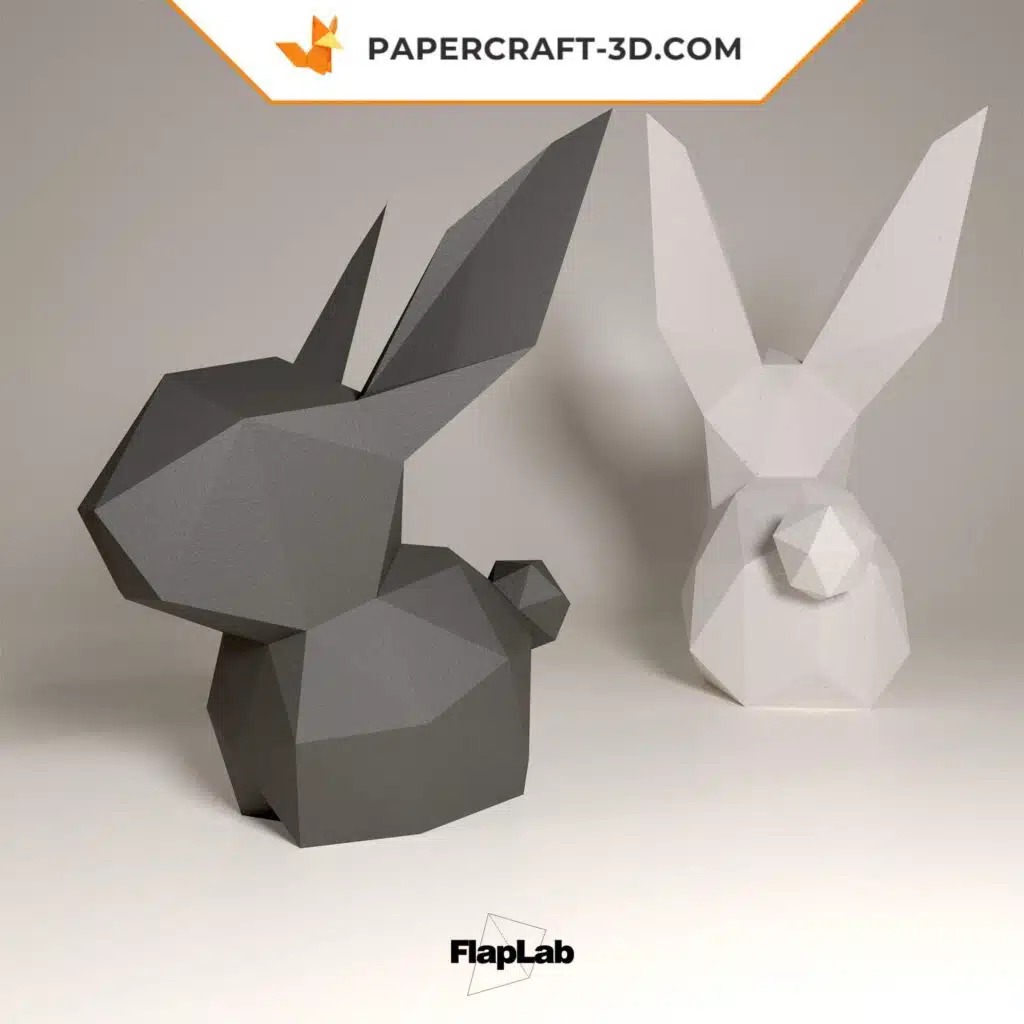 Papercraft lapin de Pâques en origami papier 3D, weergave 3