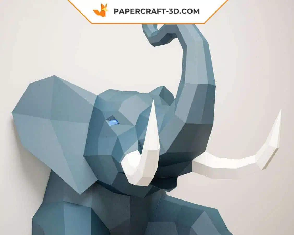 Half Elephant Origami Papercraft Wall Art, 3D model, weergave 2
