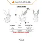 Papercraft lapin de Pâques en origami papier 3D, weergave 4