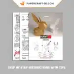 Papercraft lapin de Pâques en origami papier 3D, weergave 5
