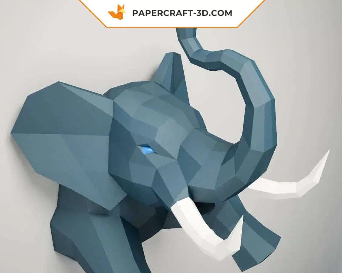 Half Elephant Origami Papercraft Wall Art, assembled