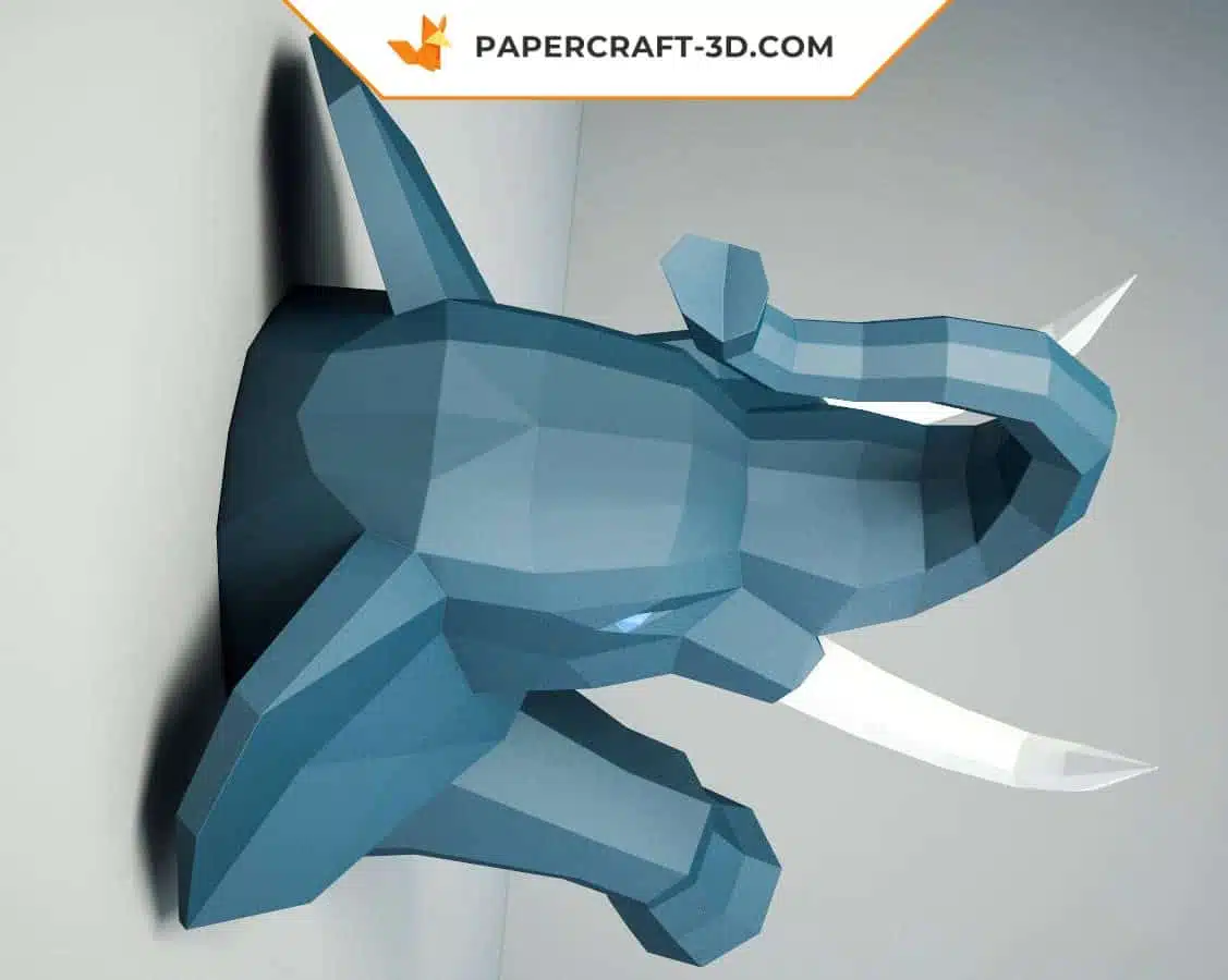 Half Elephant Origami Papercraft Wall Art, side view