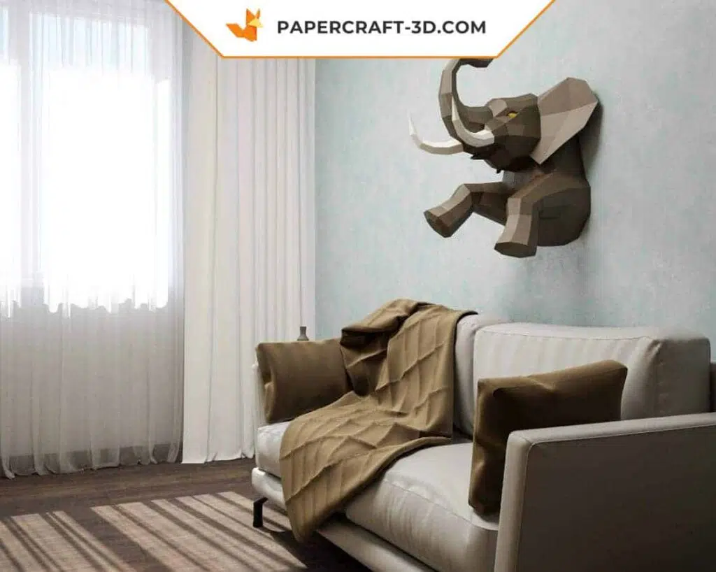 Half Elephant Origami Papercraft Wall Art, 3D model