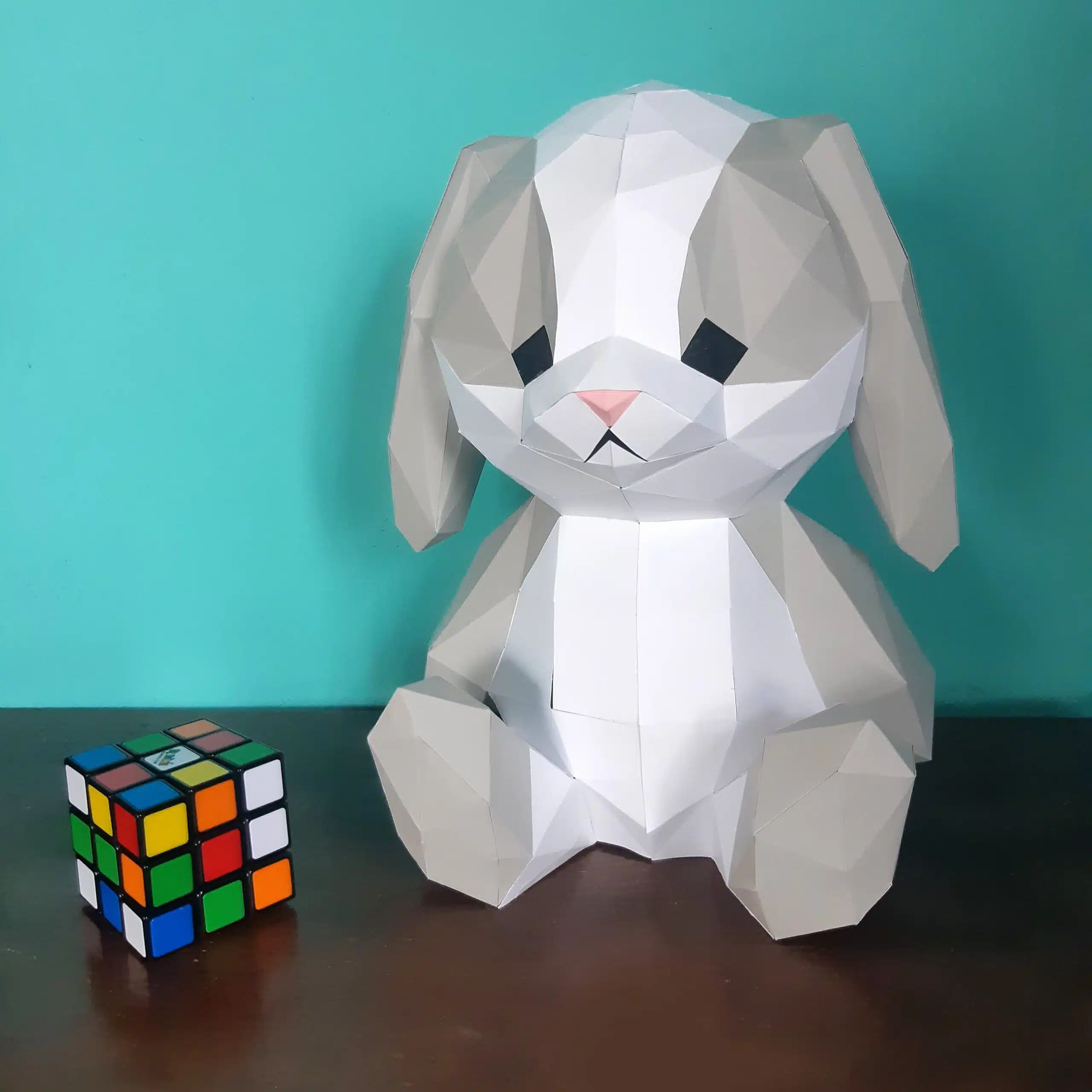 Papercraft Lapin de Pâques en origami papier 3D à imprimer soi-même, vue 4