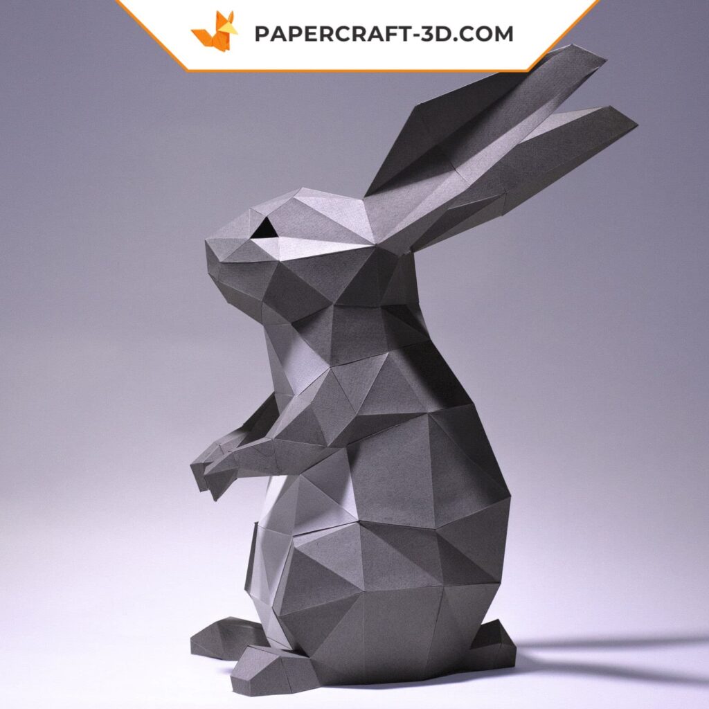 Papercraft of standing rabbit in 3D origami