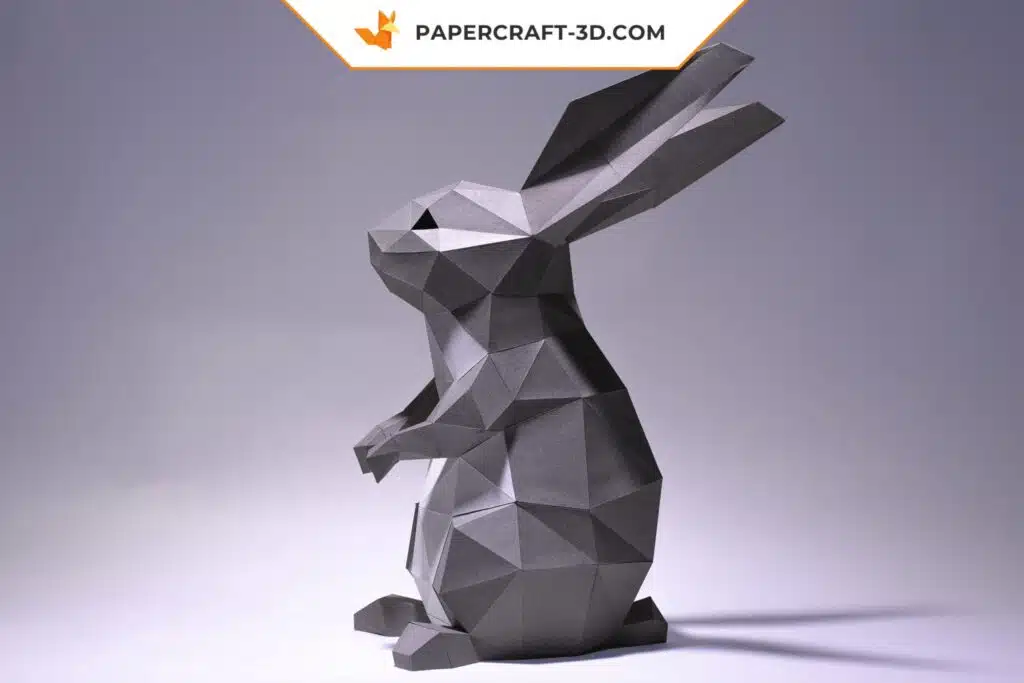 Papercraft de coelho em pé em origami 3D
