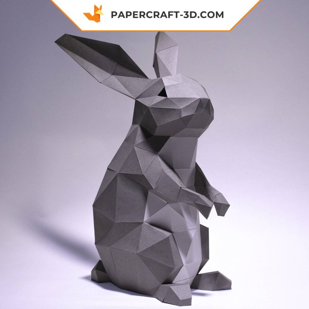Papercraft of standing rabbit in 3D origami