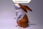 Papercraft standing rabbit in 3D origami