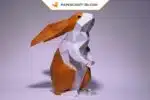 Papercraft di coniglio in piedi bianco e fulvo in origami 3D